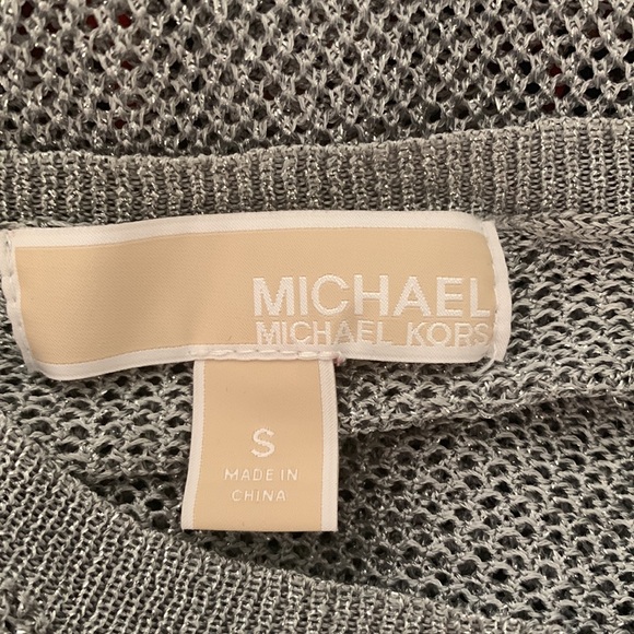 Michael Kors Silver Metallic Sheer Mesh Top Size S - Picture 5 of 6